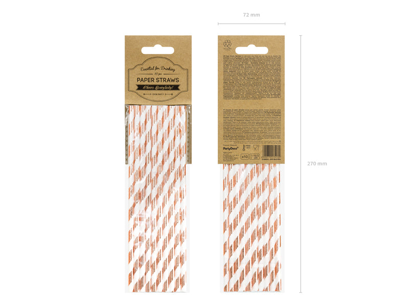 PartyDeco Papierstrohhalme, 19,5 cm, Roségold/Weiss – 10 Stk.