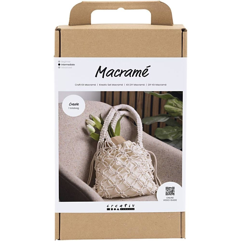 Creativ Company Makramee-Set Tasche, Weiss – 2-teilig – ab 6 Jahren
