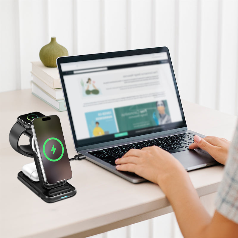 LogiLink PA0292 4-in-1 Ladeständer – MagSafe-kompatibel – 20,5 W – für iPhone/Apple Watch/AirPods – Schwarz