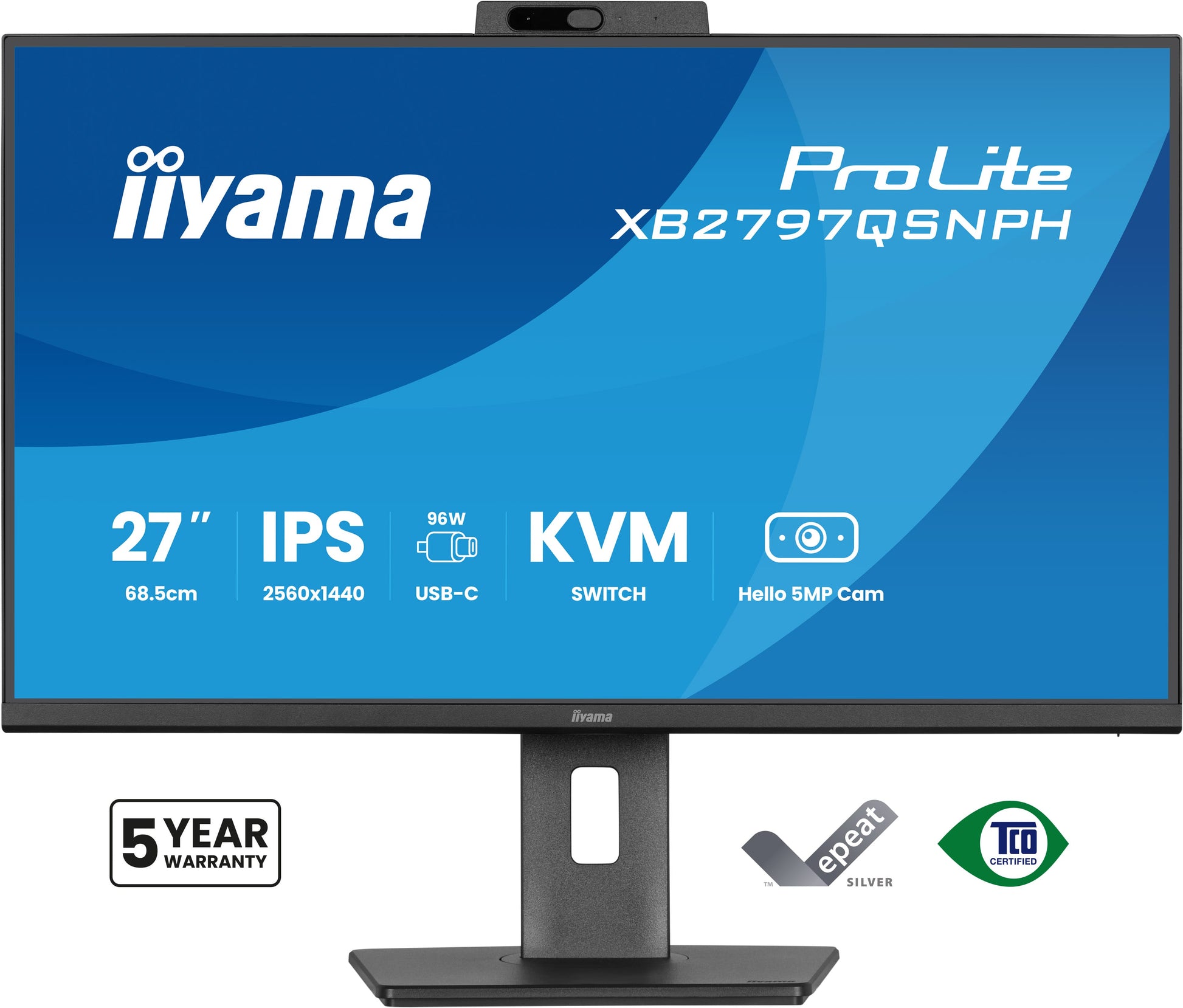 iiyama XB2797QSNPH-B1 – 27", 2560 × 1440 (WQHD), IPS, USB-C 96 W, Webcam, KVM, LAN