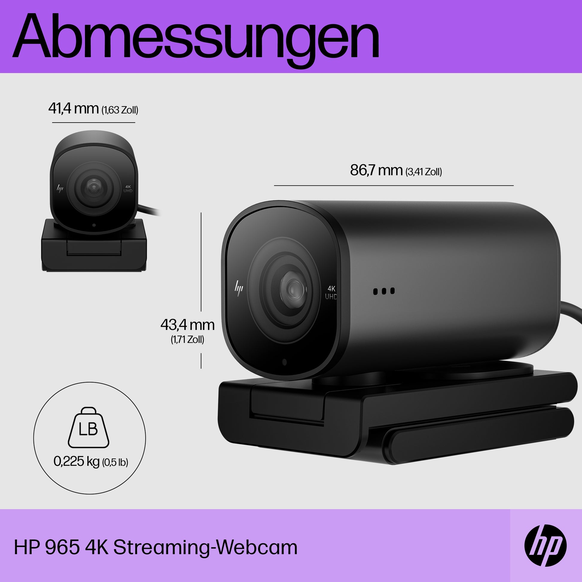 HP 965 – Webcam – 4K, bis 60 fps, USB, Autofokus, Schwarz
