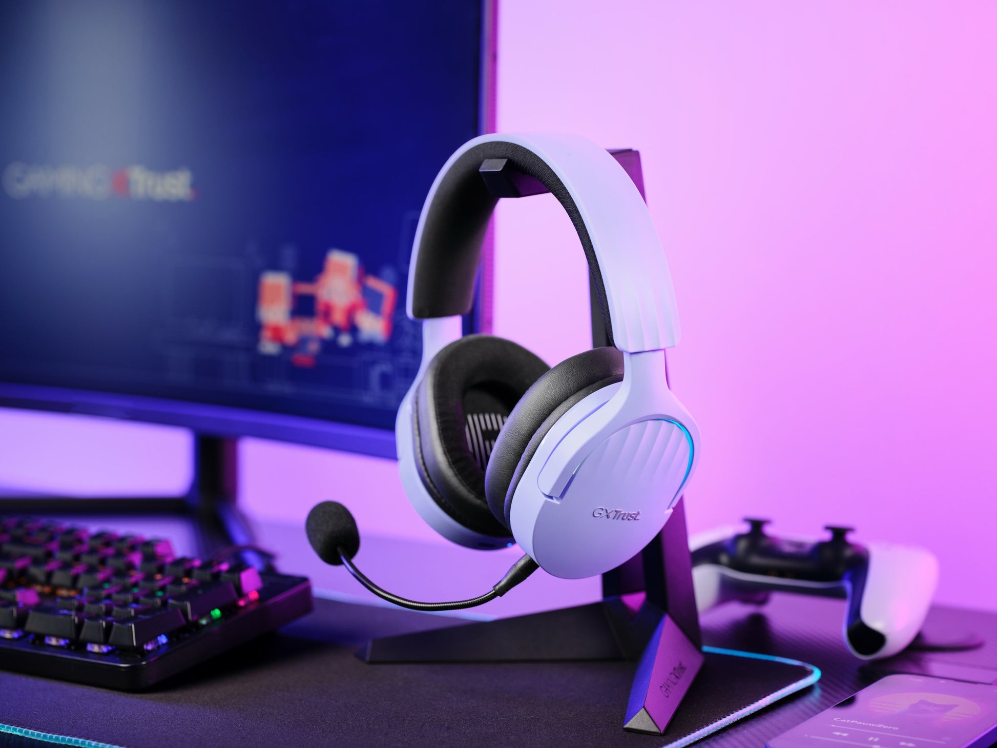 Trust GXT 491P FAYZO – Over-Ear Gaming-Headset – USB-A, Surround-Sound, Stummschaltung – Schwarz/Violett