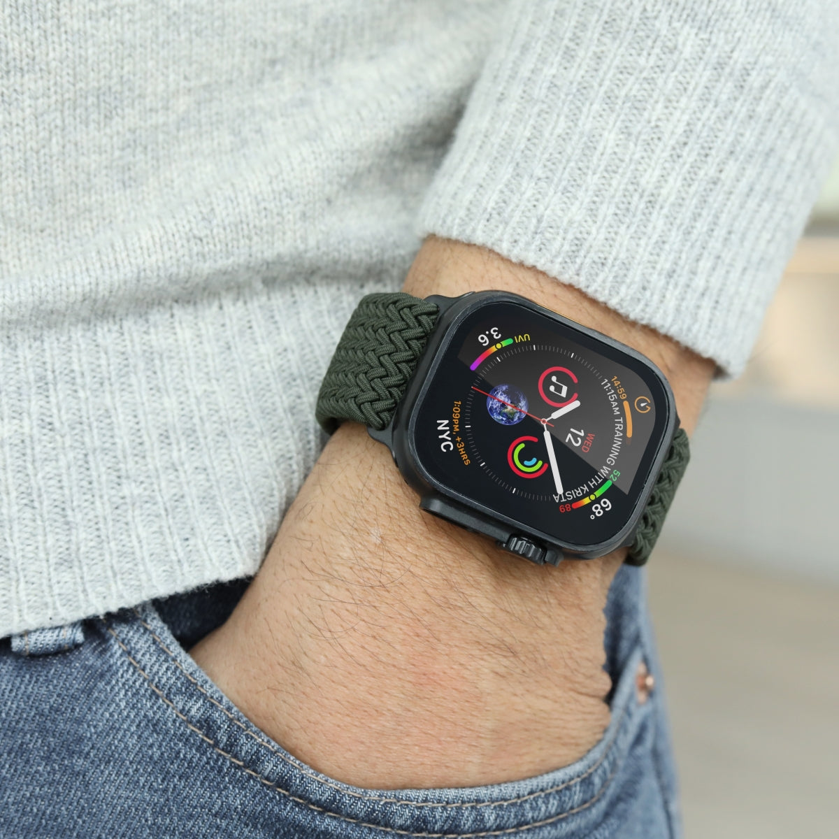 Vonmählen Woven Loop – Armband – für Apple Watch, Olive/Schwarz, One Size, Nylon