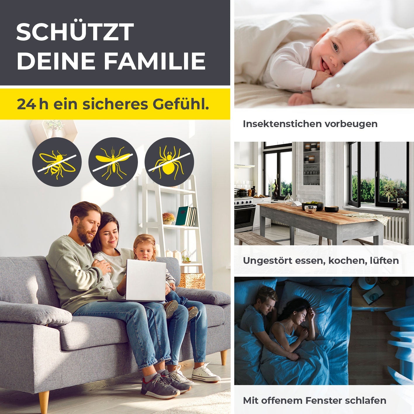 EASYmaxx Fenster-Fliegengitter – 73–120 × 83–140 cm – Anthrazit – Nylon – Aluminium-Rahmen