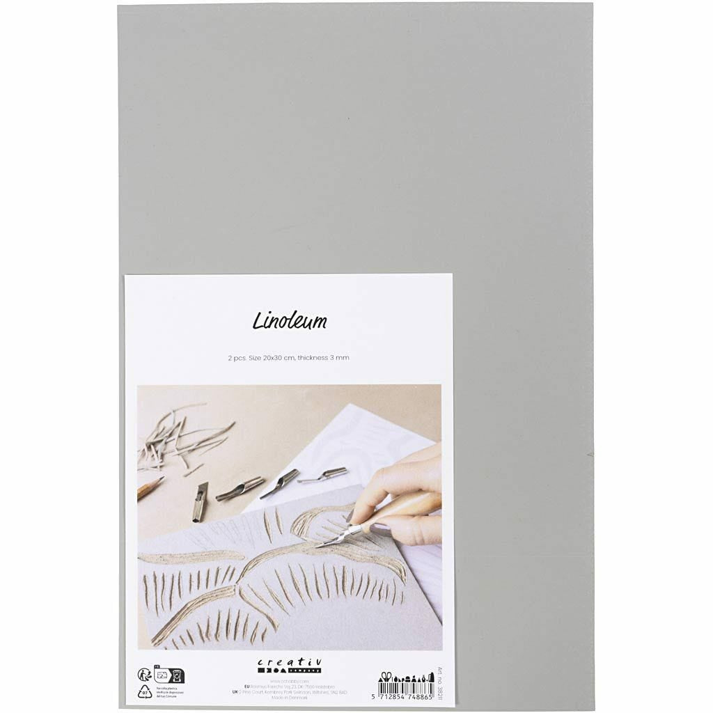 Creativ Company Linolplatte, Grau, 20 × 30 cm, 3 mm, 2 Stk.