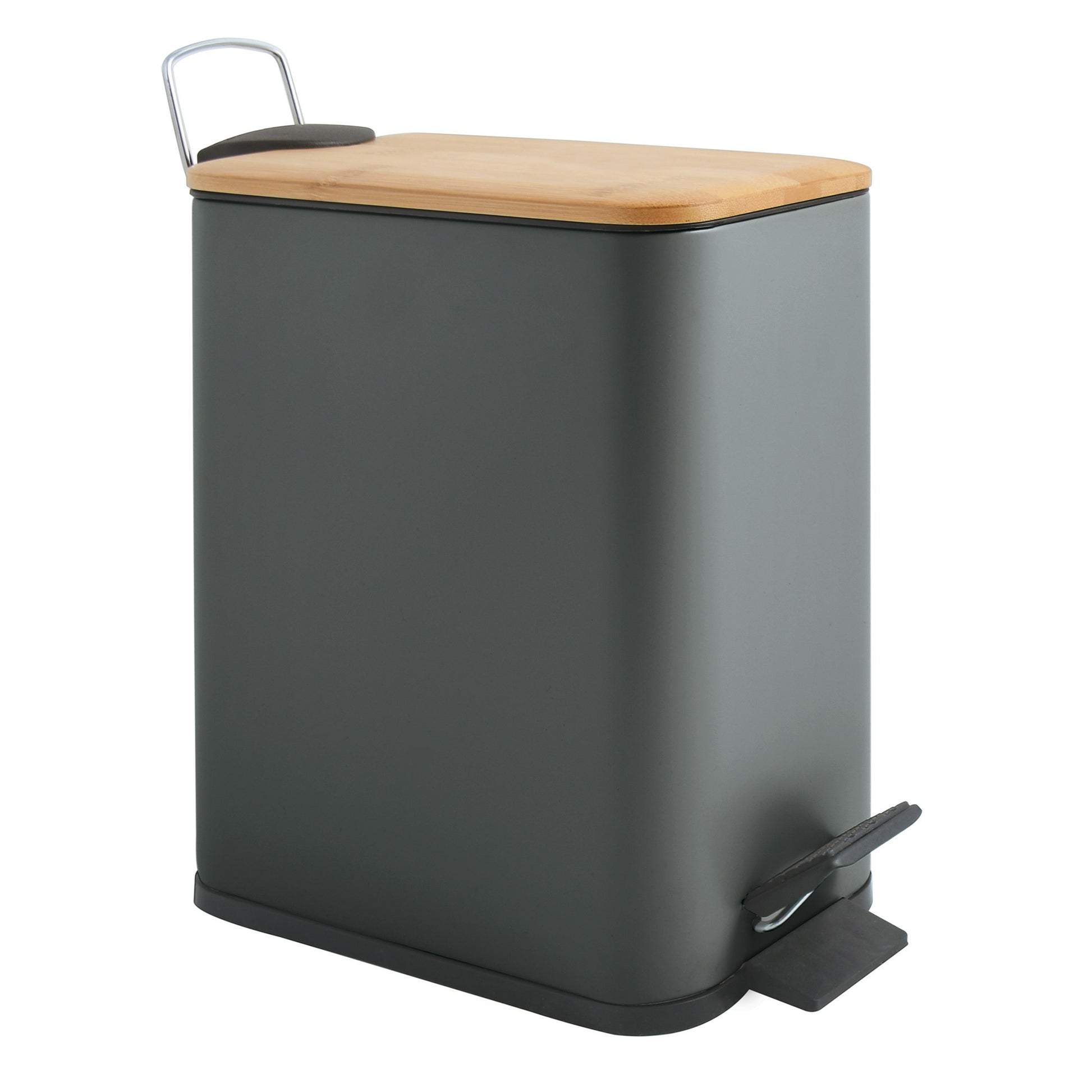 Spirella Tisch-Abfallbehälter – 5 l, mit Deckel, Stahl, grau – B × H × T 140 × 290 × 280 mm