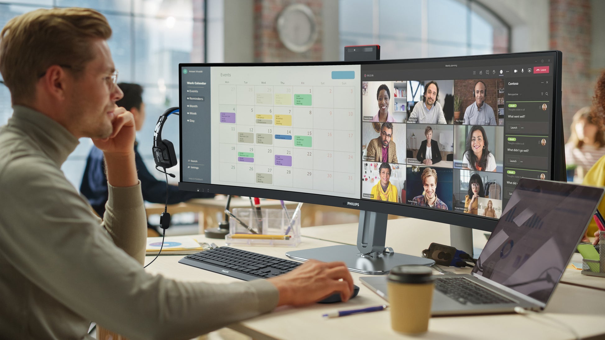 Philips 49B2U5900CH/00 – Monitor, 48,8", 450 cd/m², Gebogen, Webcam, KVM, USB-C, VESA 100 × 100, Schwarz