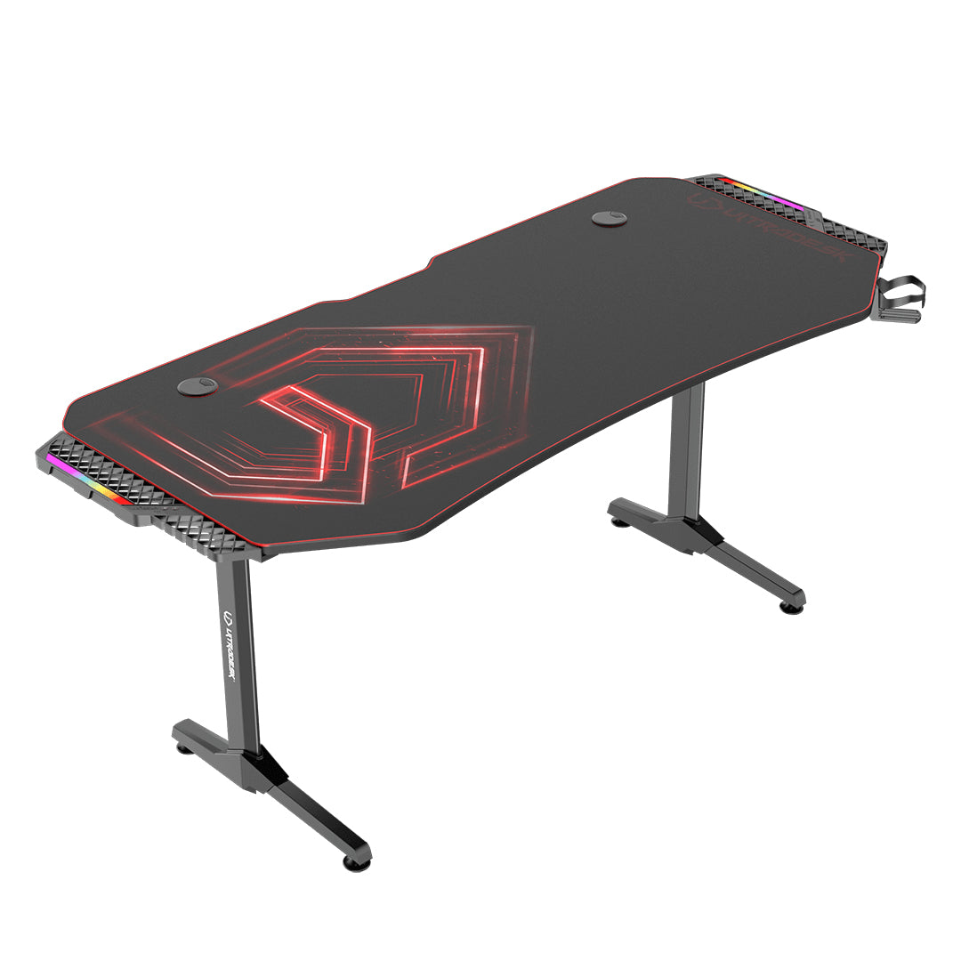 Ultradesk Rollbarer Computertisch, 1'750×750×760 mm, RGB-LED, USB-Hub mit 4 Anschlüssen, Schwarz/Rot