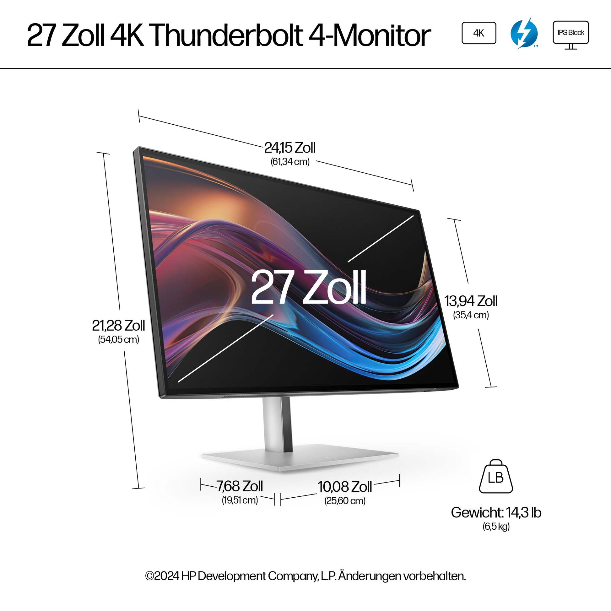 HP 727PK – Monitor, 27" 3840 × 2160 (UHD 4K), IPS, 400 cd/m², HDMI, DisplayPort, USB