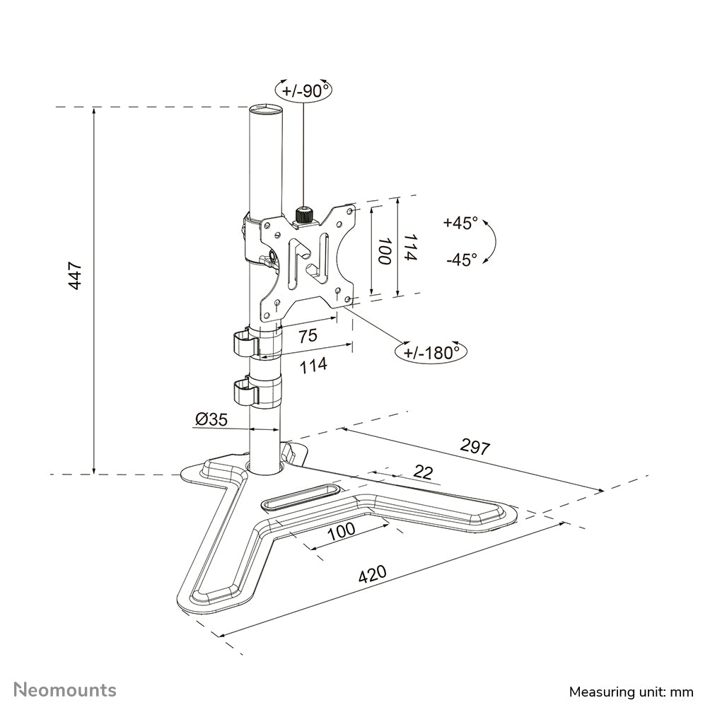 Neomounts DS45-600BL1 – Monitor-Tischständer – freistehend – 1 Monitor – 10–32" – VESA 75×75/100×100 mm