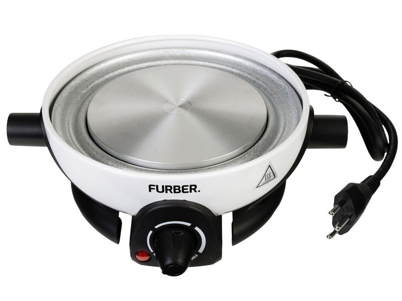 Furber. Furber Fondue-Set Alpy – Edelstahl, 1,3 l, 6 Gabeln, elektrisch – schwarz/weiss
