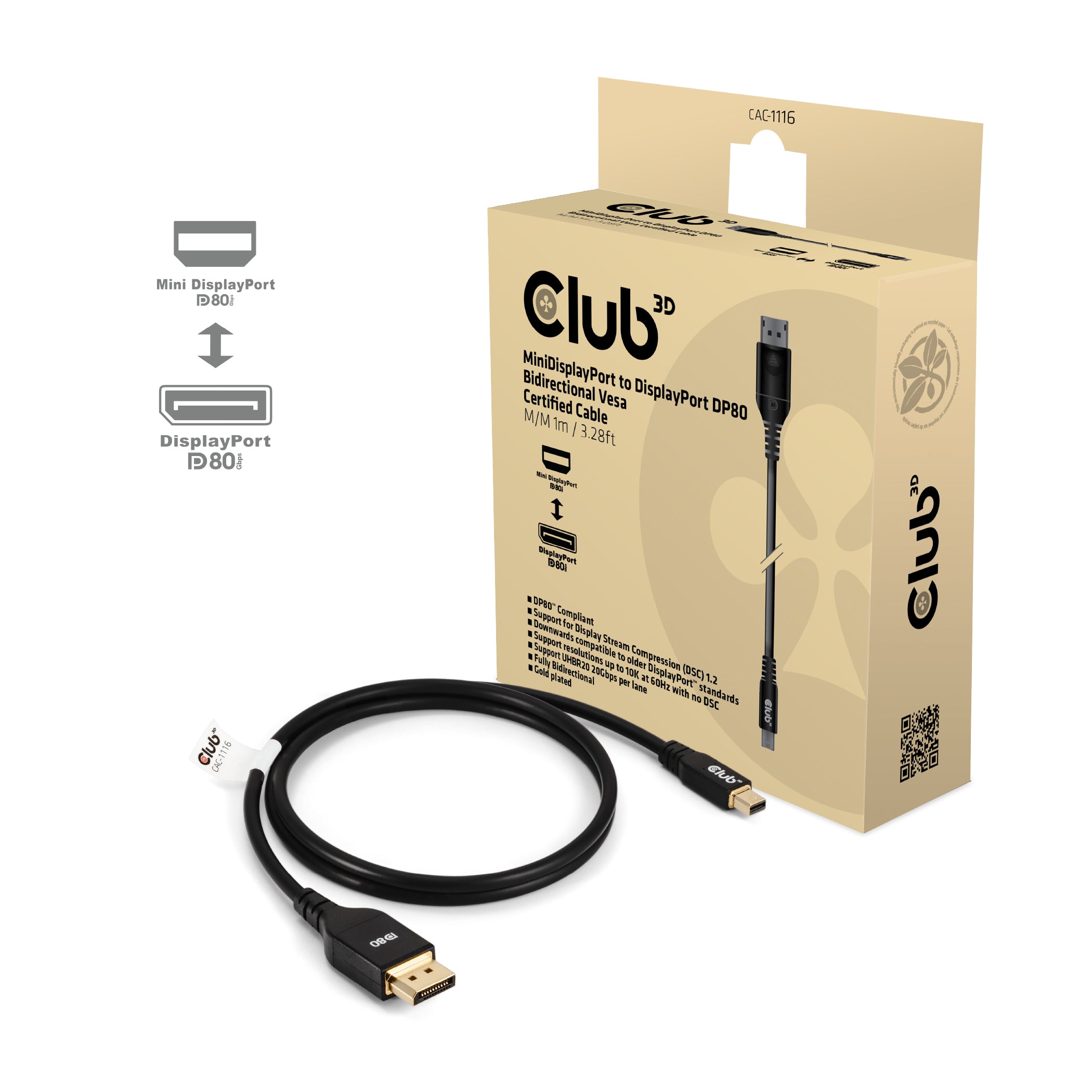 CLUB3D Club 3D Mini DisplayPort auf DisplayPort Kabel DP 2.1 8K 60 Hz – 1 m