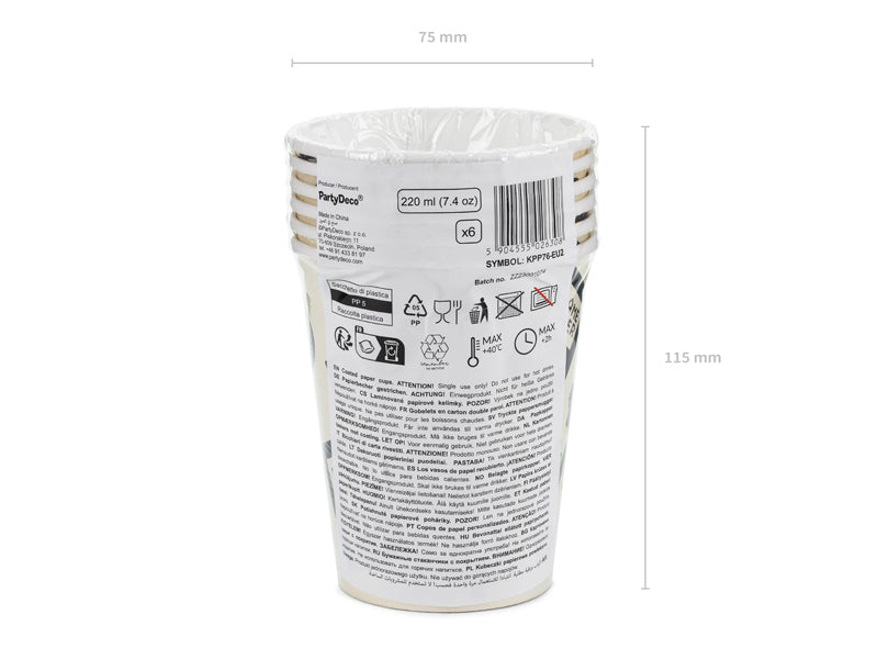 PartyDeco Becher Game, Papier – 2,2 dl, mehrfarbig – 6 Stk.