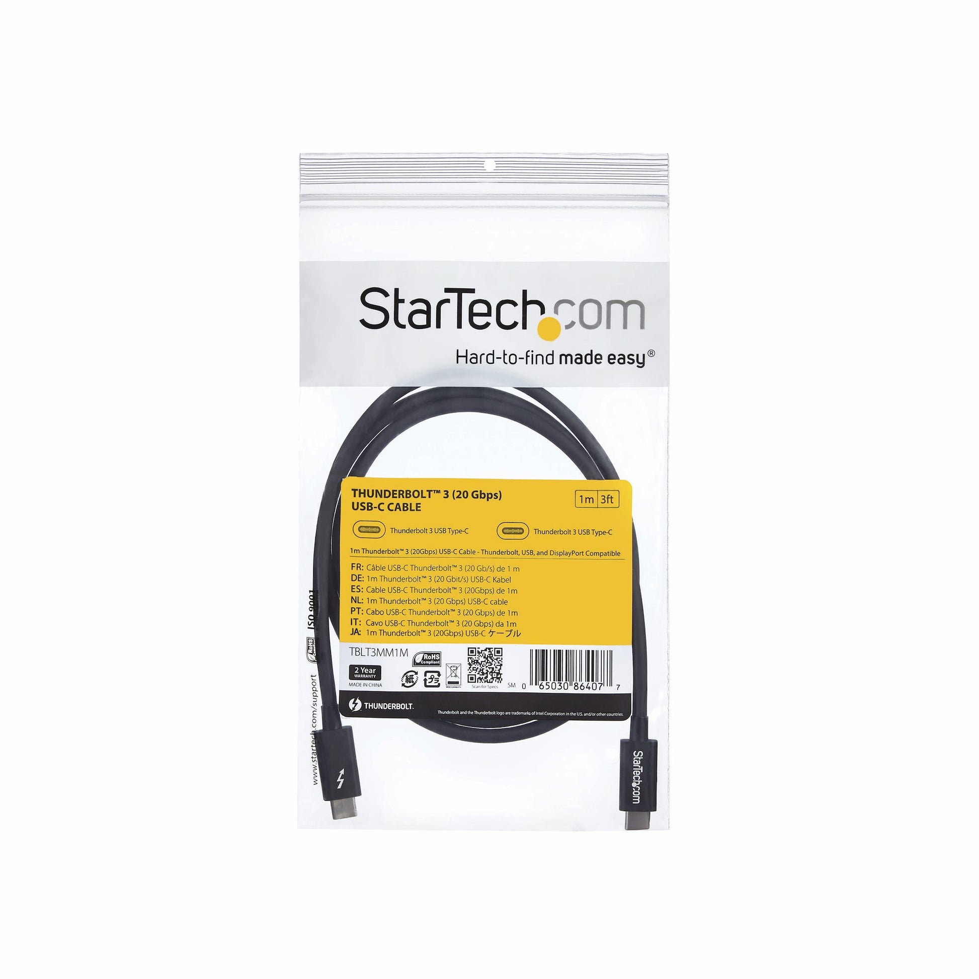 StarTech.com Thunderbolt 3 (USB-C) Kabel – 20 Gbit/s – 1 m – PD 100 W – PVC-Mantel – Schwarz