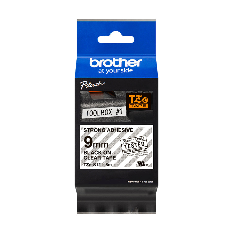 Brother TZe-S121 – 9 mm, Schwarz/Transparent