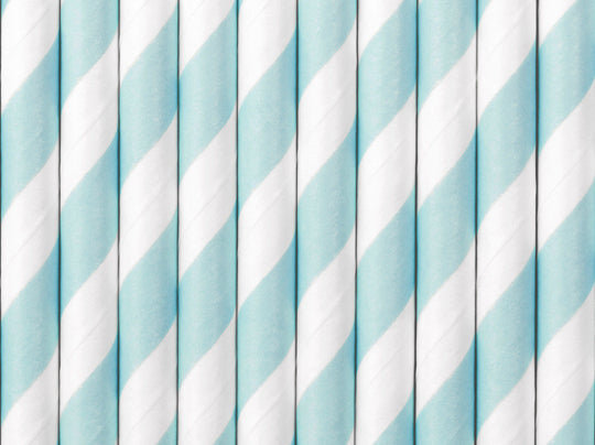 PartyDeco Papierstrohhalme, 19,5 cm, Hellblau/Weiss – 10 Stk.