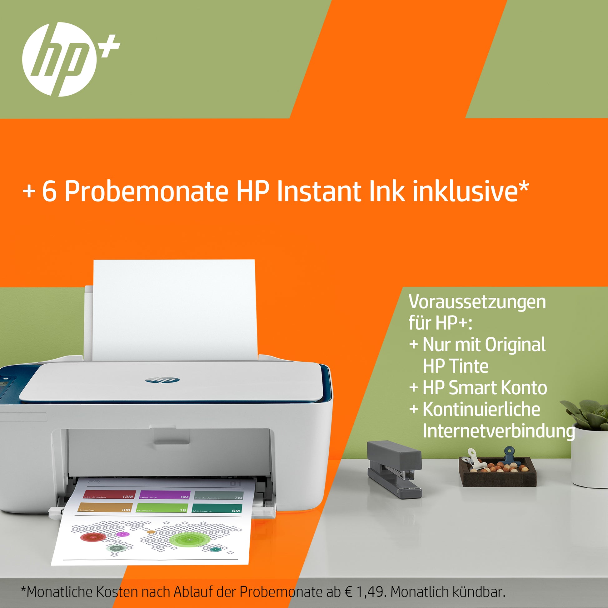 HP DeskJet 2721e – Farbtintenstrahl-Multifunktionsdrucker, A4, 3-in-1, Duplex, WLAN, AirPrint