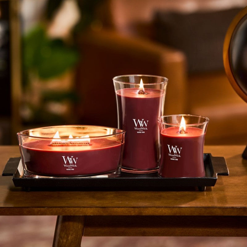 WoodWick Duftkerze Rouge Oud, Sojawachs, Zimt, Ø 12 cm, 9 cm hoch