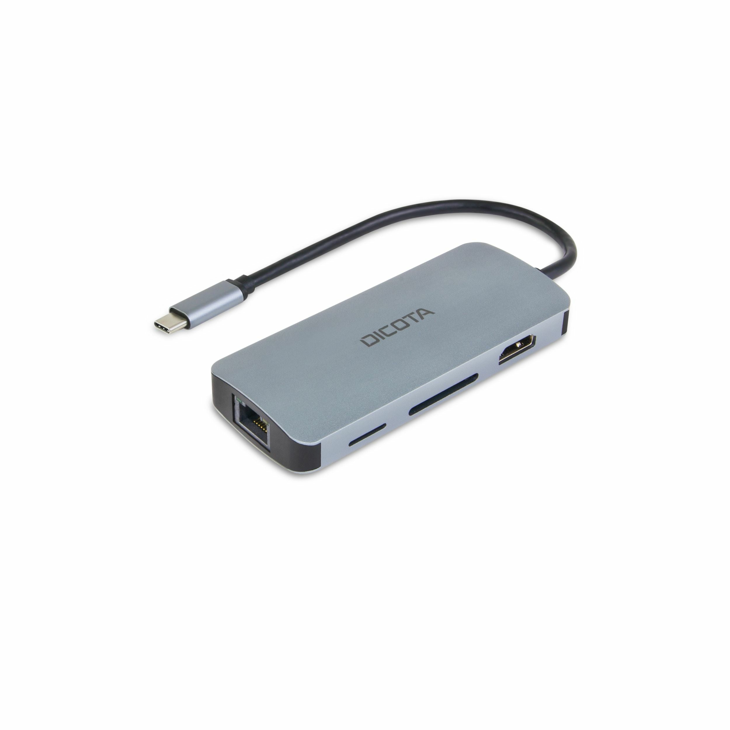 DICOTA D32062 Multiport-Adapter – USB-C, 1× HDMI, 3× USB-A, 100 W PD, GbE, SD/microSD