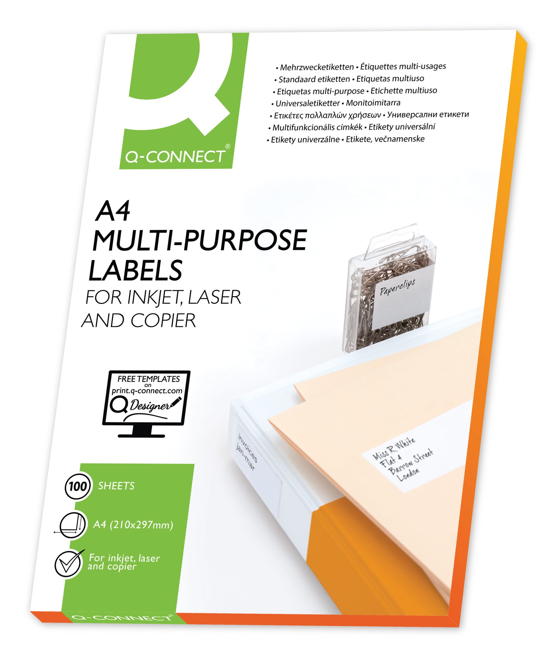 Q-CONNECT Etiketten, 105 mm × 48 mm, weiss, Papier, permanent, 1'200 Etiketten (100 Blatt)