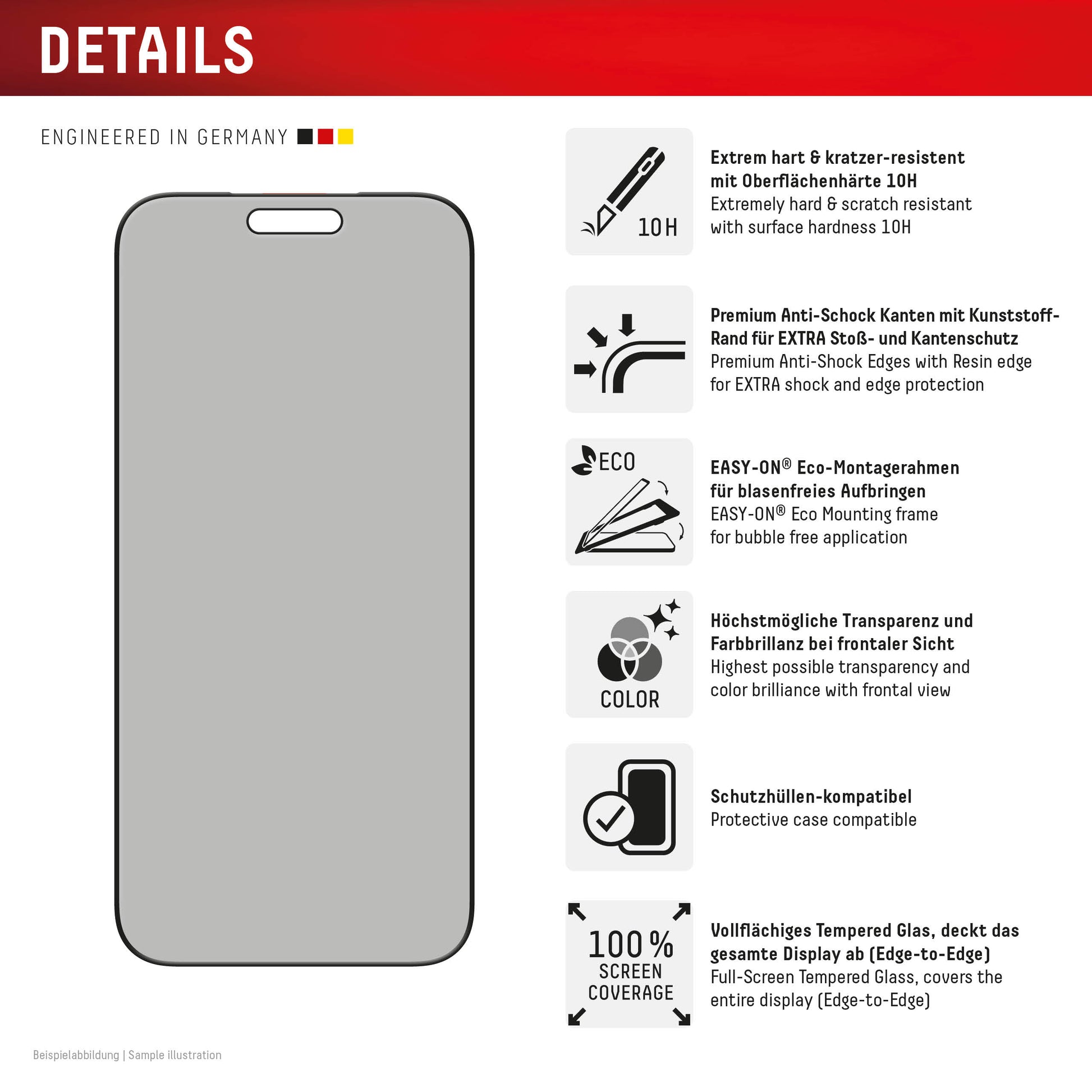 E.V.I. Privacy-Filter (Panzerglas), Full Cover – für iPhone 17 Pro Max – mit Applikator