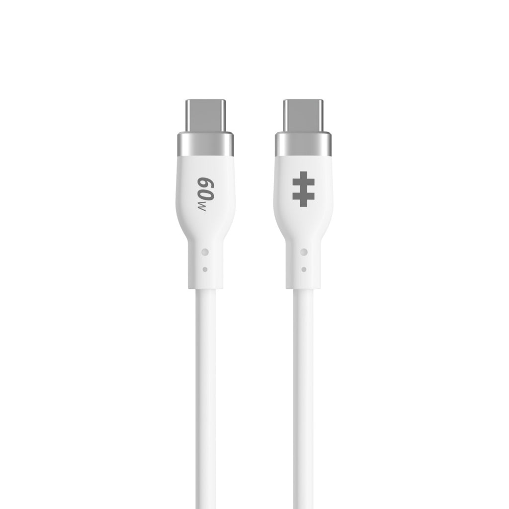 HYPER USB-C auf USB-C Kabel – USB 2.0 (480 Mbit/s) – 1,5 m – PD 60 W – Silikon, extrem flexibel – Weiss