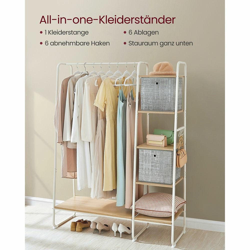 Vasagle Garderobe mit Schuhregal – 6 Haken, Stahl/Spanplatte, Braun/Natur, 120 × 45 × 160 cm