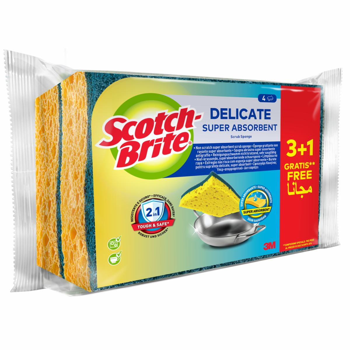 Scotch-Brite Spülschwamm Delicate – Zellulose, Rechteckig, für Küche, Mehrfarbig, 4 Stk.