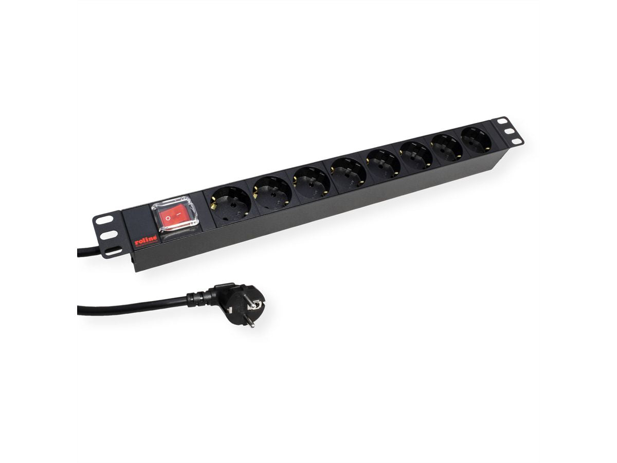 ROLINE Rack-PDU – 1U, 8× Schuko (Typ E/F), 2 m, mit Schalter, 250 V/16 A, schwarz