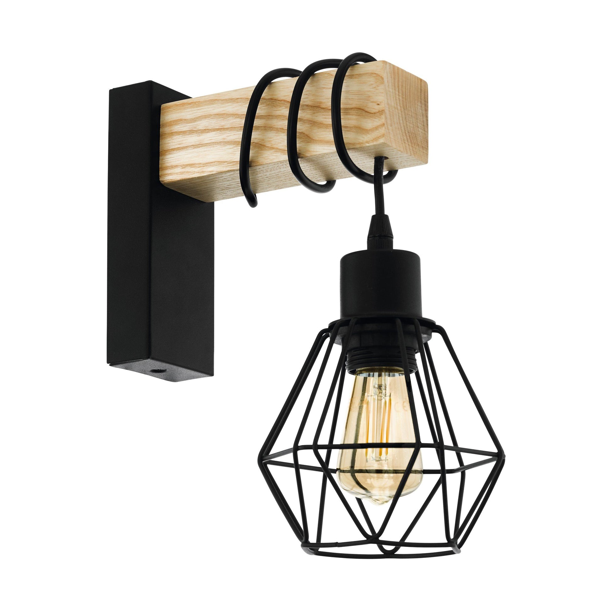 EGLO Wandleuchte TOWNSHEND 5 – 60 W, dimmbar, schwarz/braun, exkl. E27