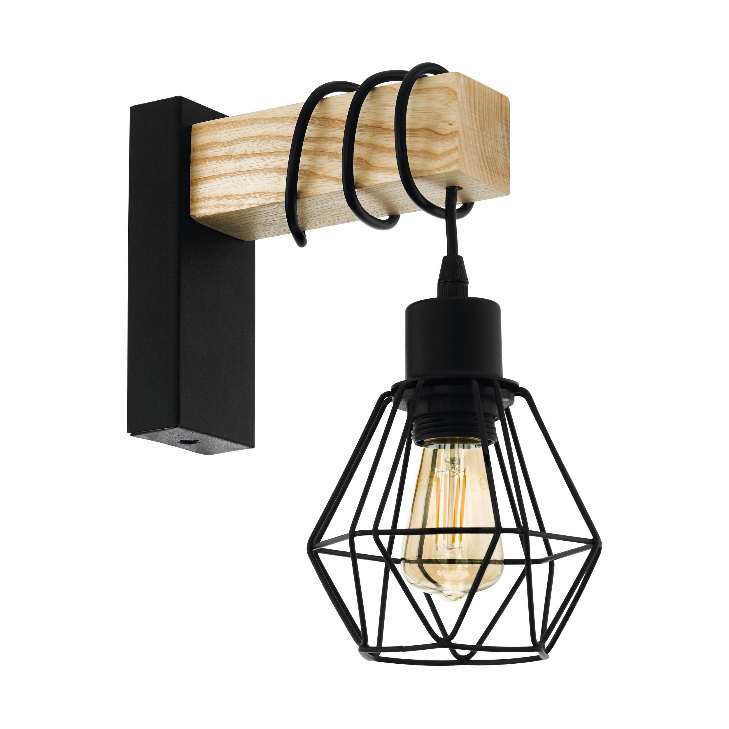 EGLO Wandleuchte TOWNSHEND 5 – 60 W, dimmbar, schwarz/braun, exkl. E27
