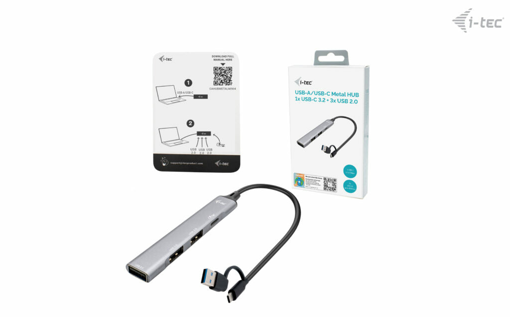 i-tec USB-Hub – USB-A/USB-C, 3× USB-A, 1× USB-C, für Windows/Mac/ChromeOS
