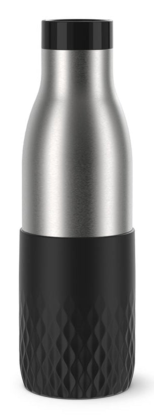 EMSA Bluedrop Isolierflasche 500 ml – Doppelwandig 12 h Heiss / 24 h Kalt, Edelstahl, Druckknopfdeckel, Schwarz