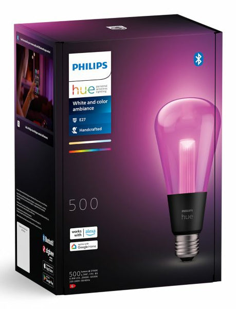 Philips Hue LED LG ST72 E27 – Zigbee, Bluetooth – dimmbar – 2000–6500 K – 500 lm 6,8 W – transparentes Glas