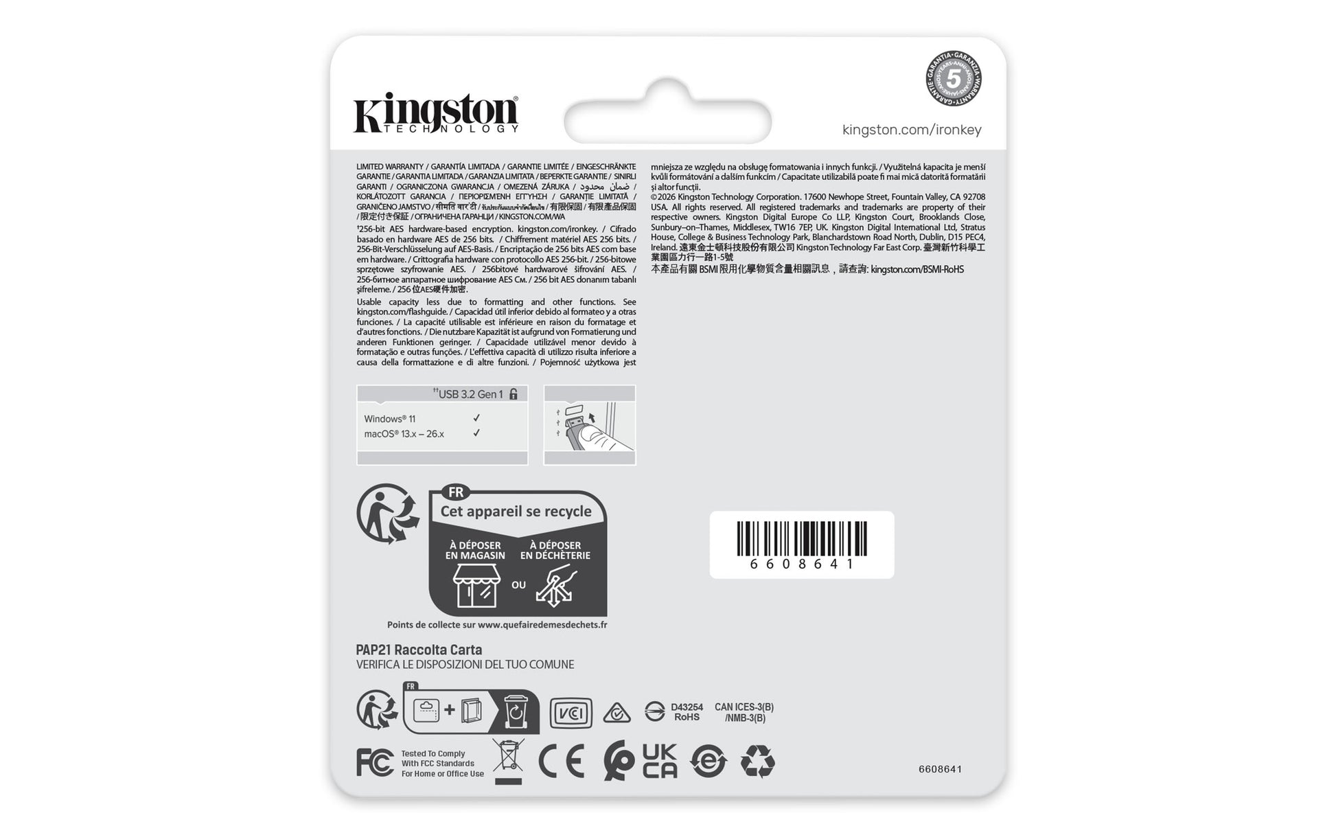 Kingston Technology Kingston IronKey Locker Plus 50 G2 USB-Stick 64 GB – USB-A USB 3.2 Gen 1, 145/115 MB/s, AES-256