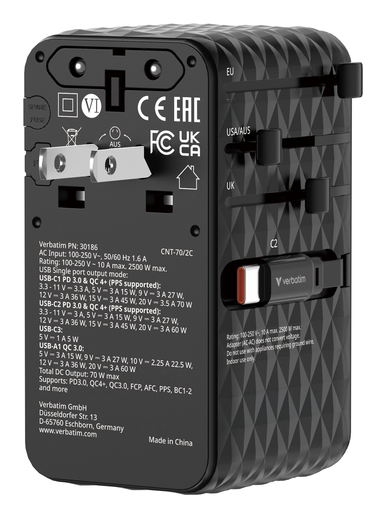 Verbatim Charge 'n' Travel Ladegerät – 70 W, 2× USB-C