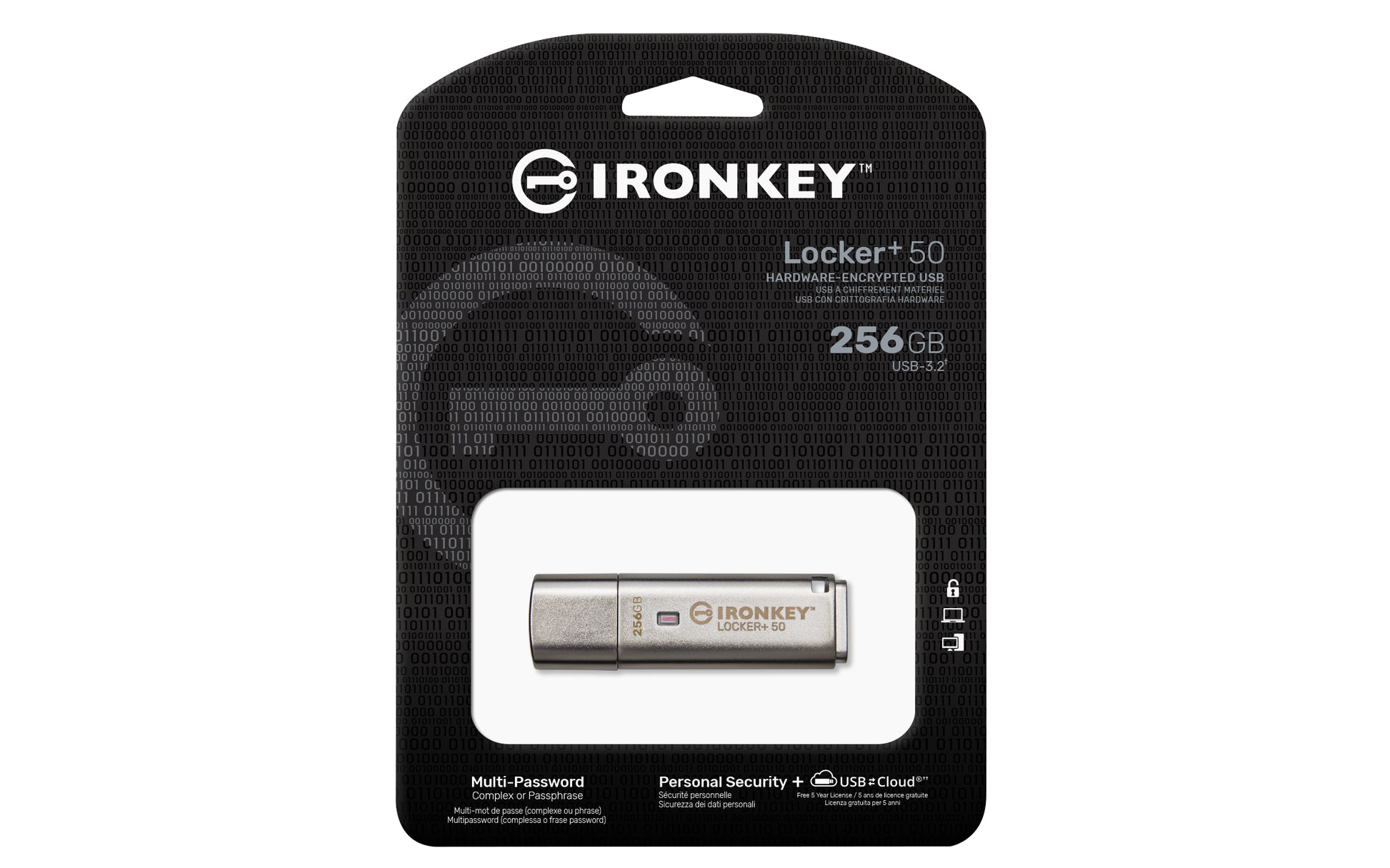 Kingston Technology Kingston IronKey Locker+50 USB-Stick – 256 GB, USB 3.2, 256-Bit AES-Verschlüsselung