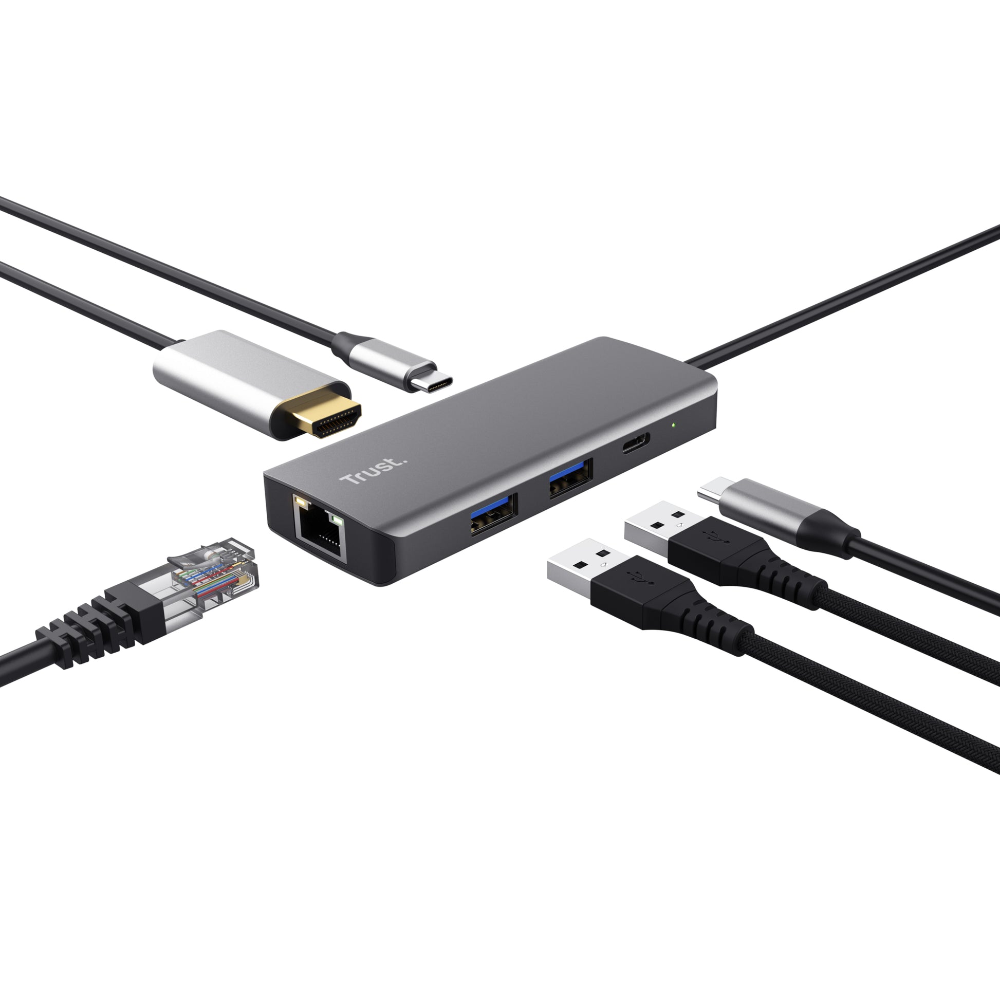Trust Dalyx Multiport-Adapter – USB-C, 1× HDMI, 2× USB-A, GbE, für Windows/Mac/ChromeOS