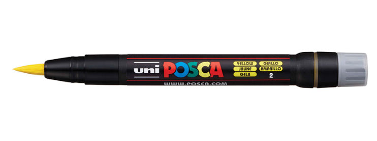 Uni-Ball POSCA Kreativ-/Pigmentmarker – Pinselspitze 1–10 mm, Gelb, Deckend, Schnell Trocknend – Für Viele Oberflächen
