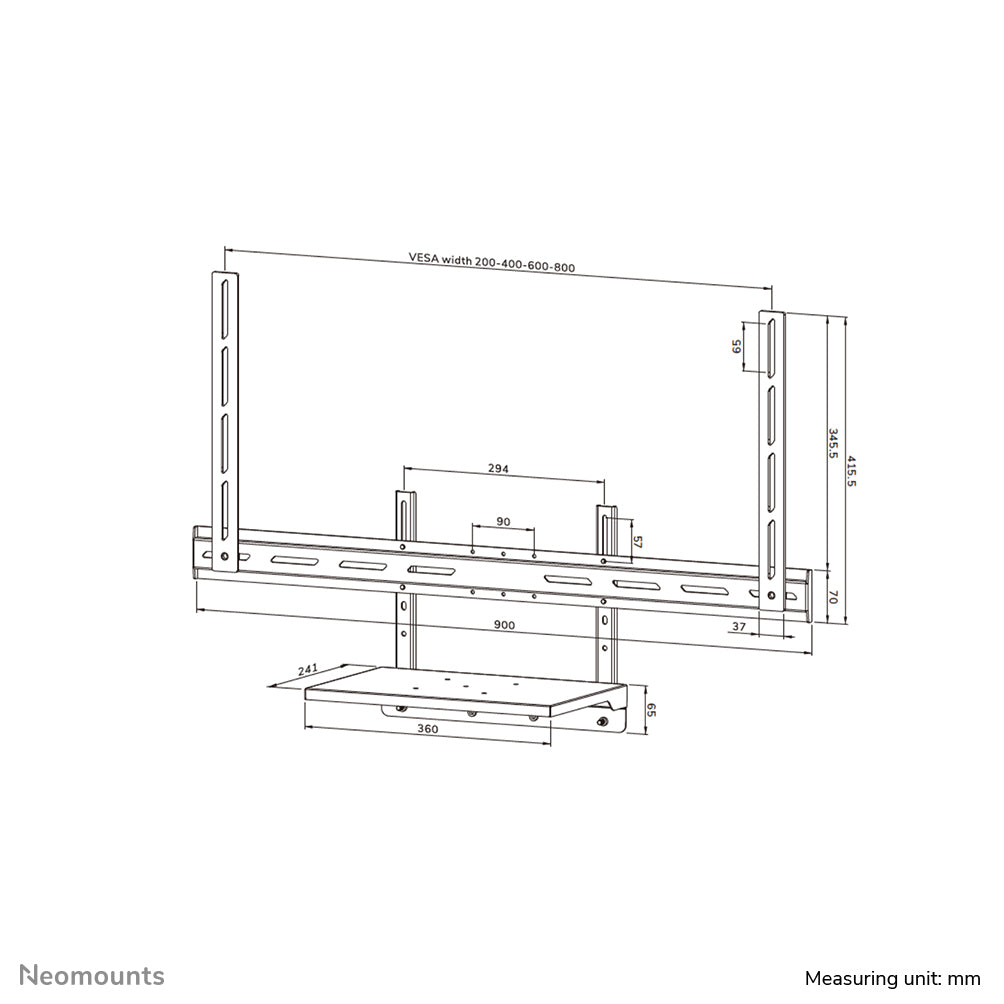 Neomounts AV45-500BL – Laptop-Tablar – für VESA 200×200–800×600 mm, 43–110", Schwarz, Stahl