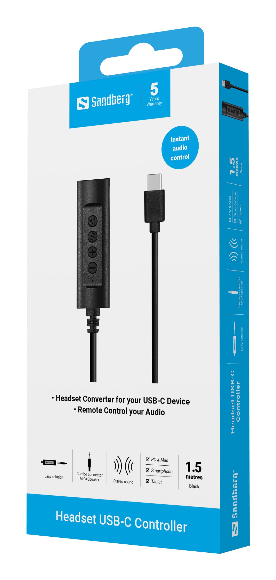 Sandberg 136-73 – Steueradapter – USB-C, 3,5 mm – 1,5 m – Schwarz