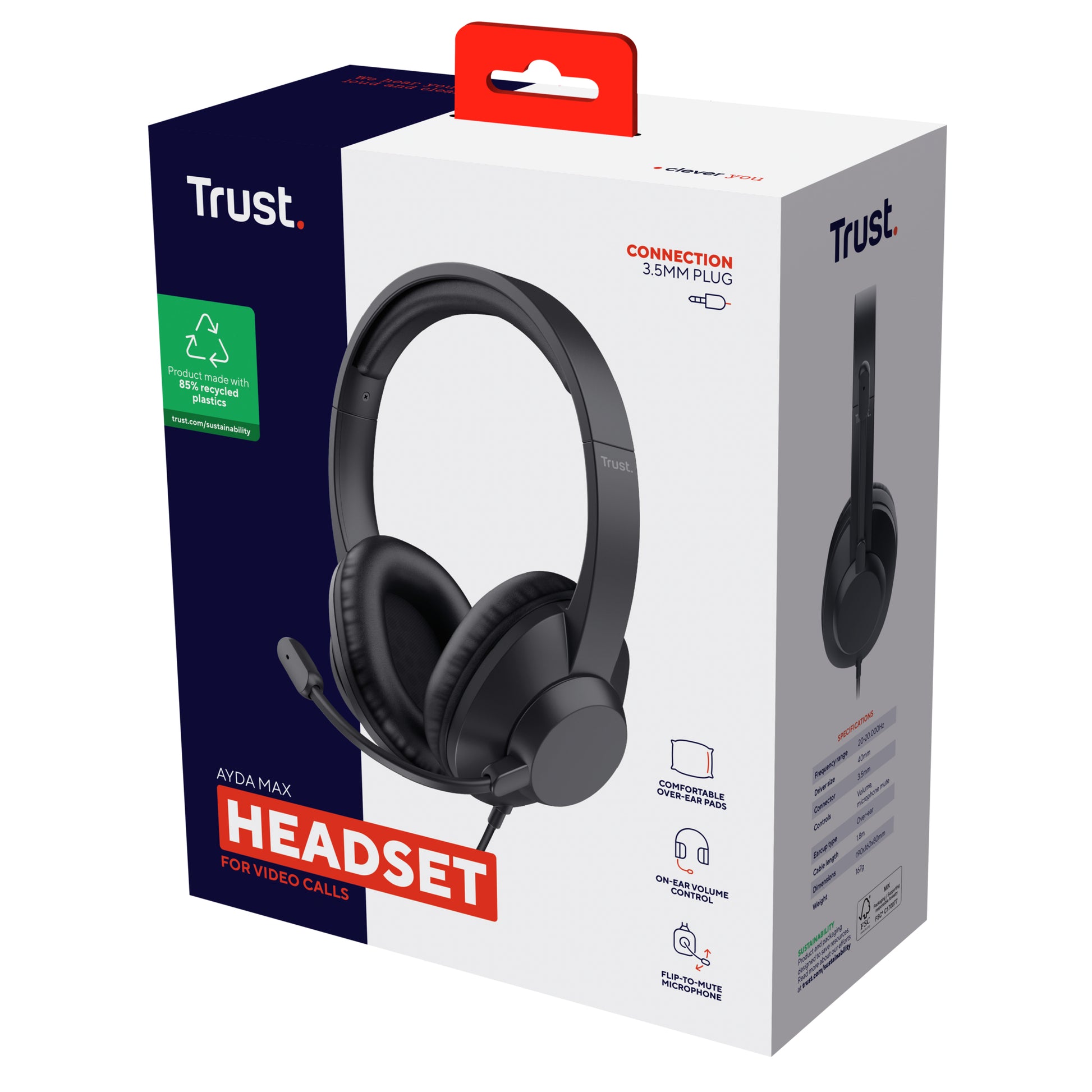 Trust Ayda Max – Duo Headset – 3,5 mm Klinke, geschlossen, Stummschaltung – schwarz – für PC/Mac