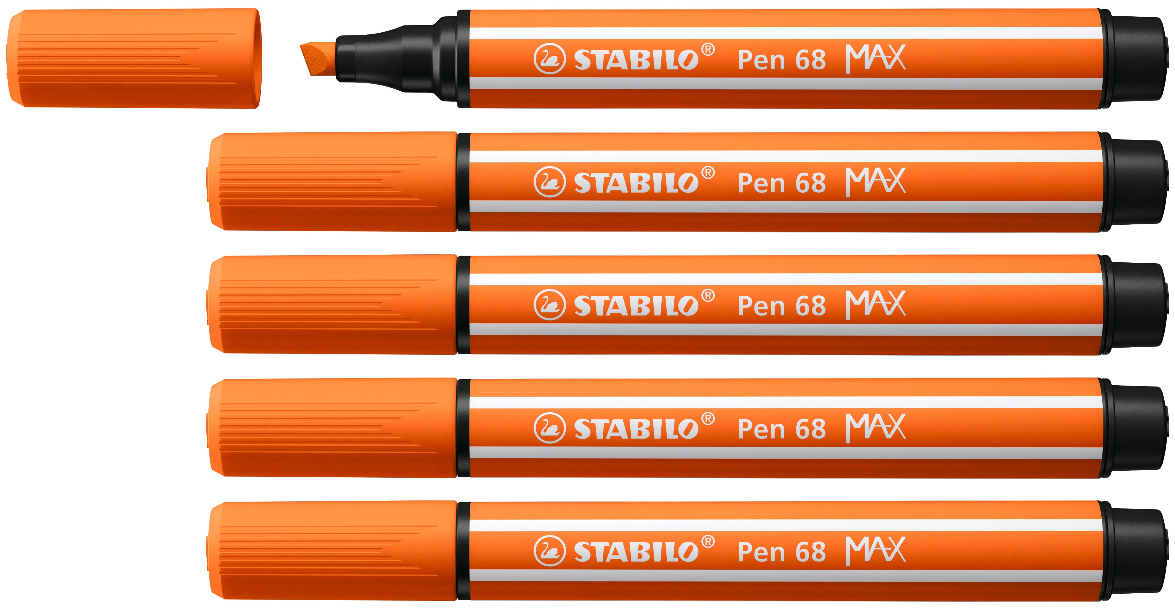 STABILO Pen 68 MAX Filzstift – Keilspitze, 1 + 5 mm, wasservermalbar, Orange, 5er Set