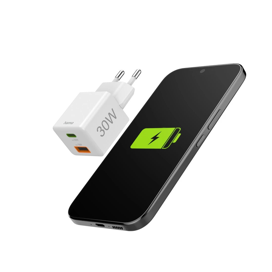 Hama 00201992 USB-Ladegerät 30 W – USB-C×1, USB-A×1 – PD 3.0, QC 3.0 – Weiss