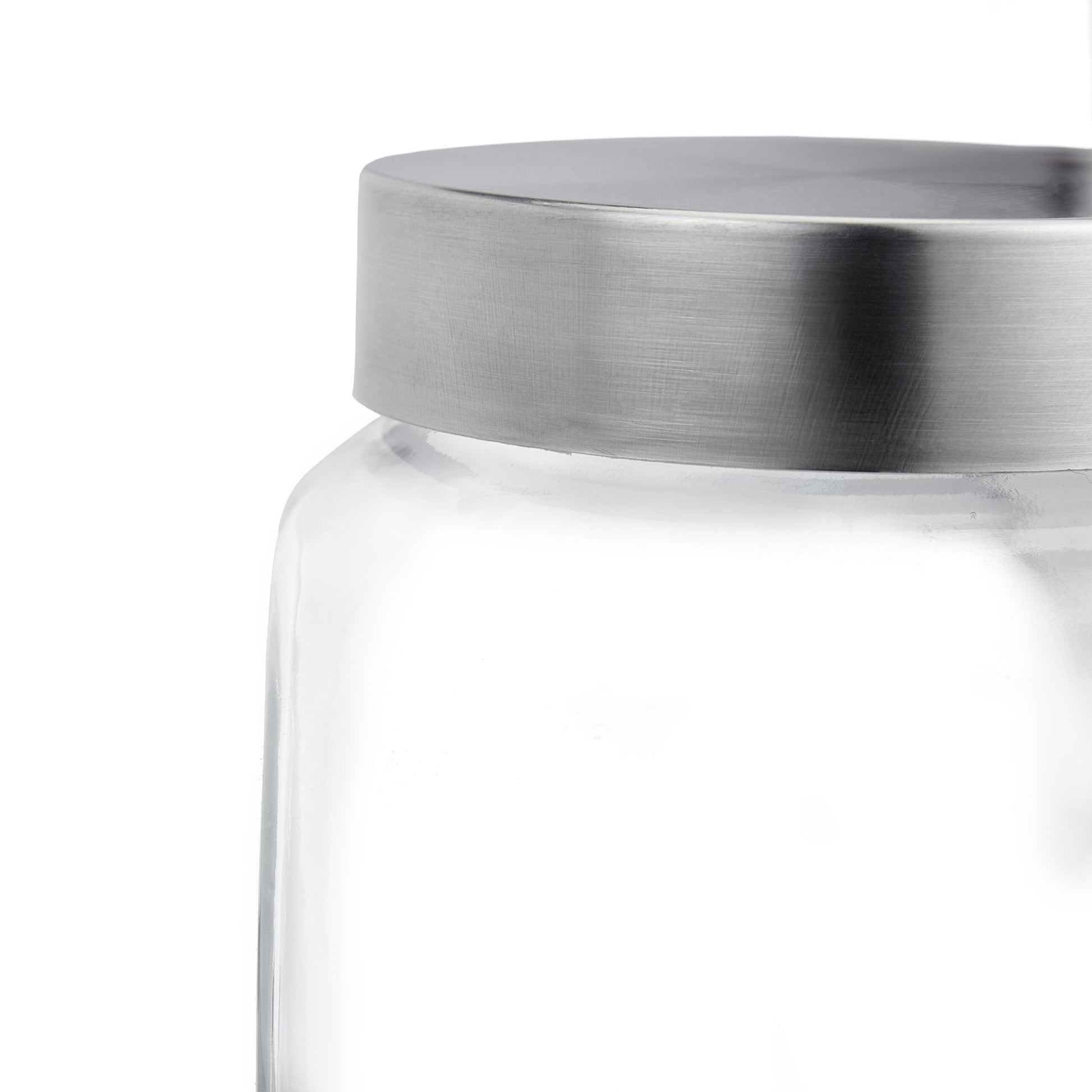 Relaxdays Vorratsdose 1,5 l, Ø 16 × 11 cm, Glas/Polypropylen (PP), Deckel Edelstahl, 2er-Set, transparent