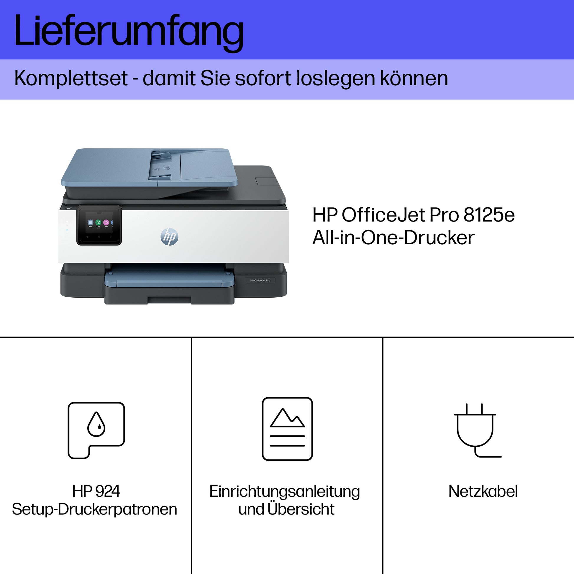 HP OfficeJet Pro 8125e – All-in-One, WLAN & LAN, Farbdruck & Duplex