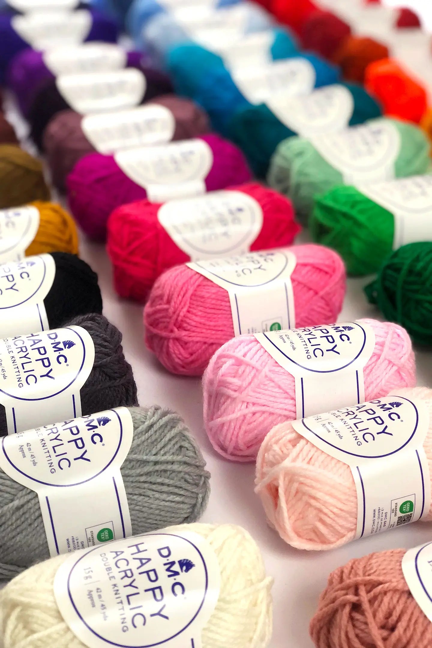 DMC Happy Acryl Garn Mehrfarbig – Extra dick, 15 g, 42 m, Nadel 3 mm, 100% Polyacryl, 50 Stk.