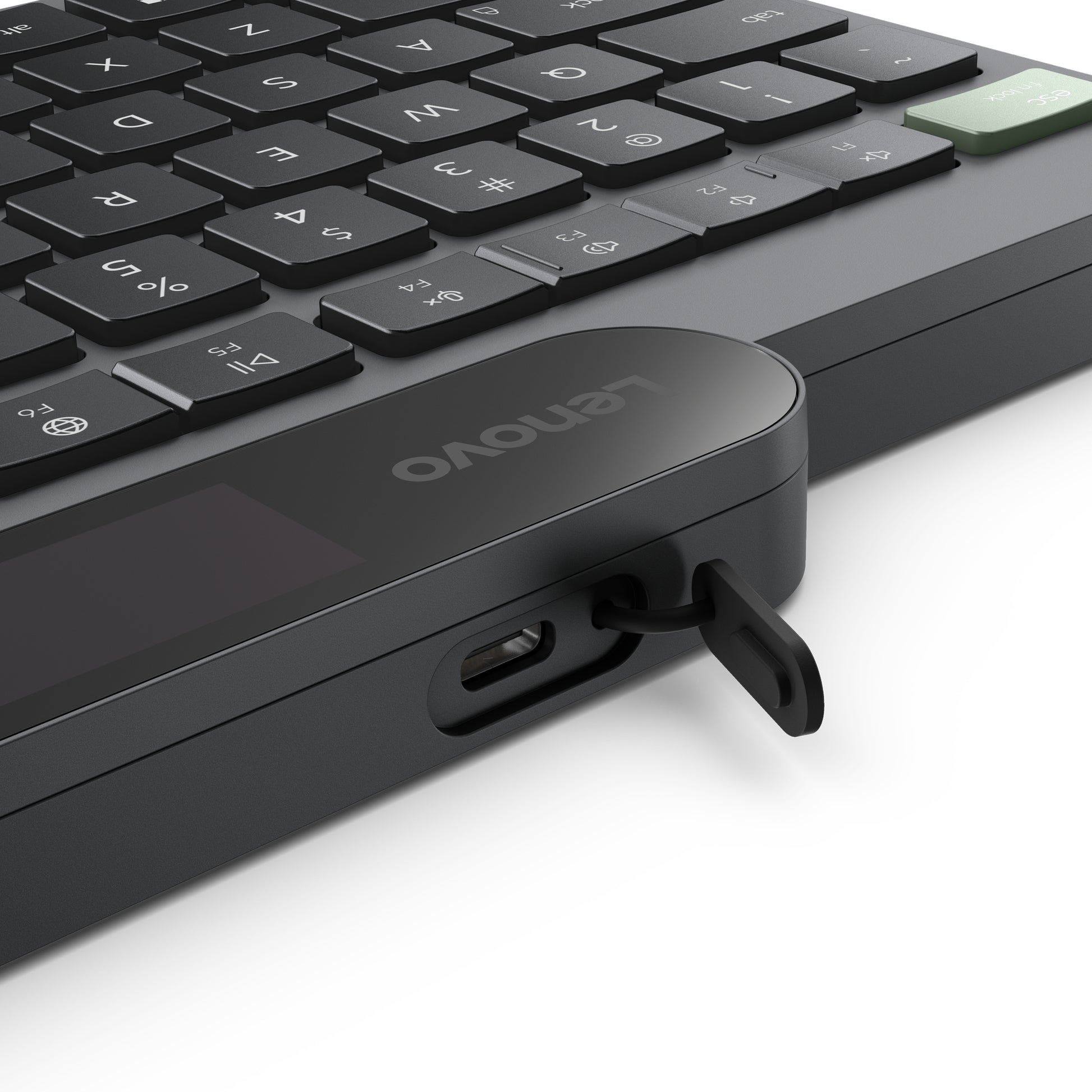 Lenovo Tastatur – Membran – Bluetooth 5,1 – USB-C – QWERTY (US-INT) – Solar, Multi-Device – Schwarz/Grün
