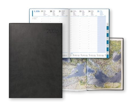 Simplex Roma 56 Z Agenda – 1 Woche/2 Seiten, gebunden, 17 × 24 cm, 2026, schwarz