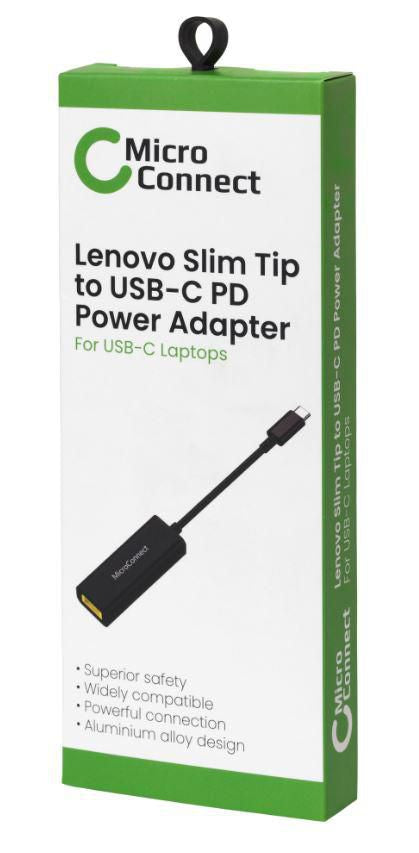 Microconnect USB-C zu Lenovo (Quadratischer Stecker) Netzteil-Adapter – 45 W (20 V 2,25 A), 5/9/12/15 V 3 A – Schwarz